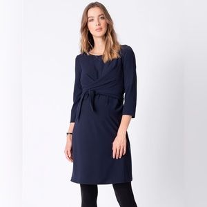 Seraphine Navy Blue Wrap Detail Maternity & Nursing Dress
